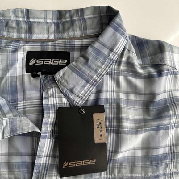 Sage NWT Guide Shirt UPF 50 Pure Cool Fishing Blue Plaid Long Sleeve XL - Picture 3 of 9